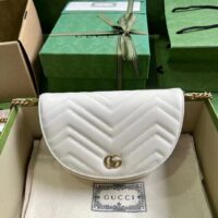 Gucci Women GG Marmont Matelassé Chain Mini Bag White Chevron Leather Double G (10)