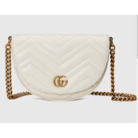 Gucci Women GG Marmont Matelassé Chain Mini Bag White Chevron Leather Double G (10)