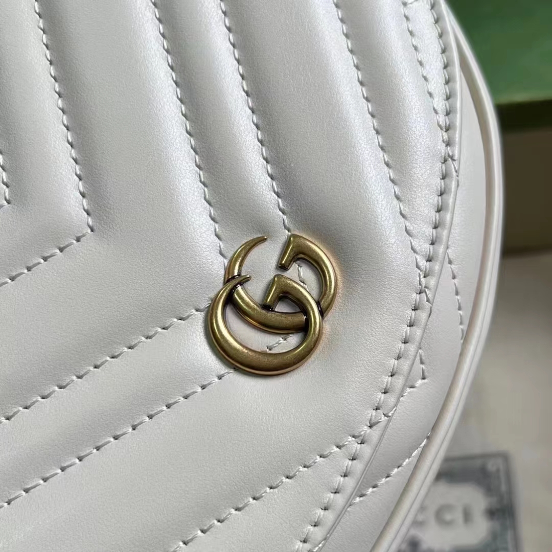 Gucci Women GG Marmont Matelassé Chain Mini Bag White Chevron Leather Double G (2)