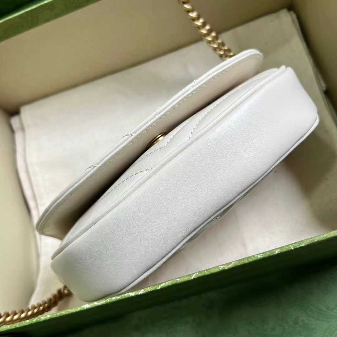 Gucci Women GG Marmont Matelassé Chain Mini Bag White Chevron Leather Double G (3)