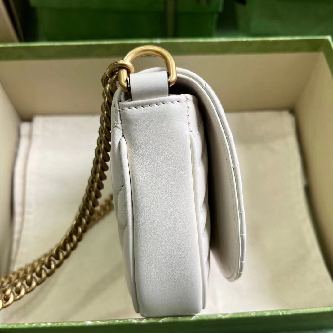 Gucci Women GG Marmont Matelassé Chain Mini Bag White Chevron Leather Double G (4)