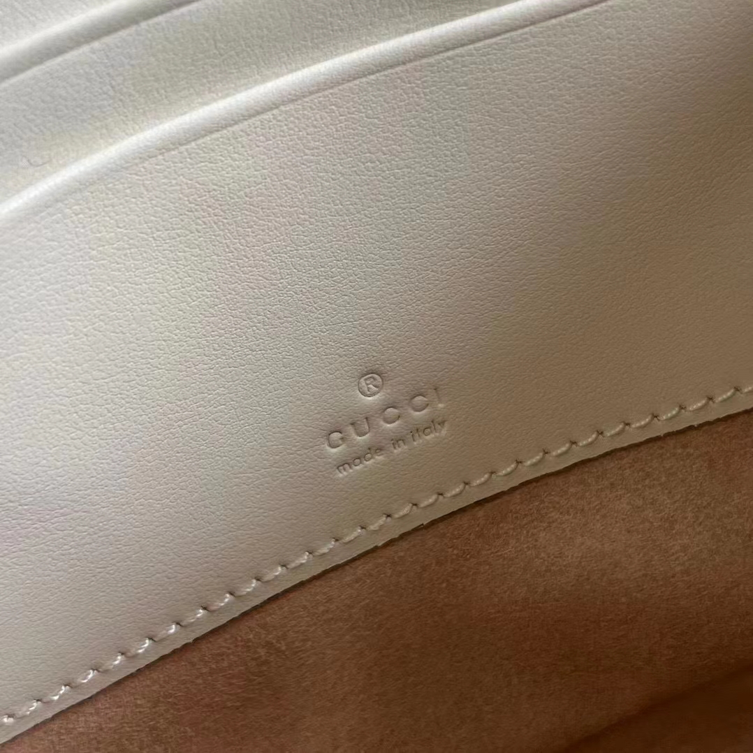 Gucci Women GG Marmont Matelassé Chain Mini Bag White Chevron Leather Double G (6)
