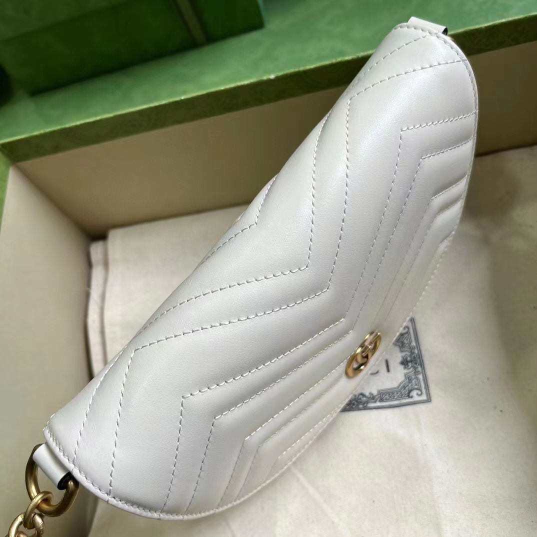 Gucci Women GG Marmont Matelassé Chain Mini Bag White Chevron Leather Double G (8)