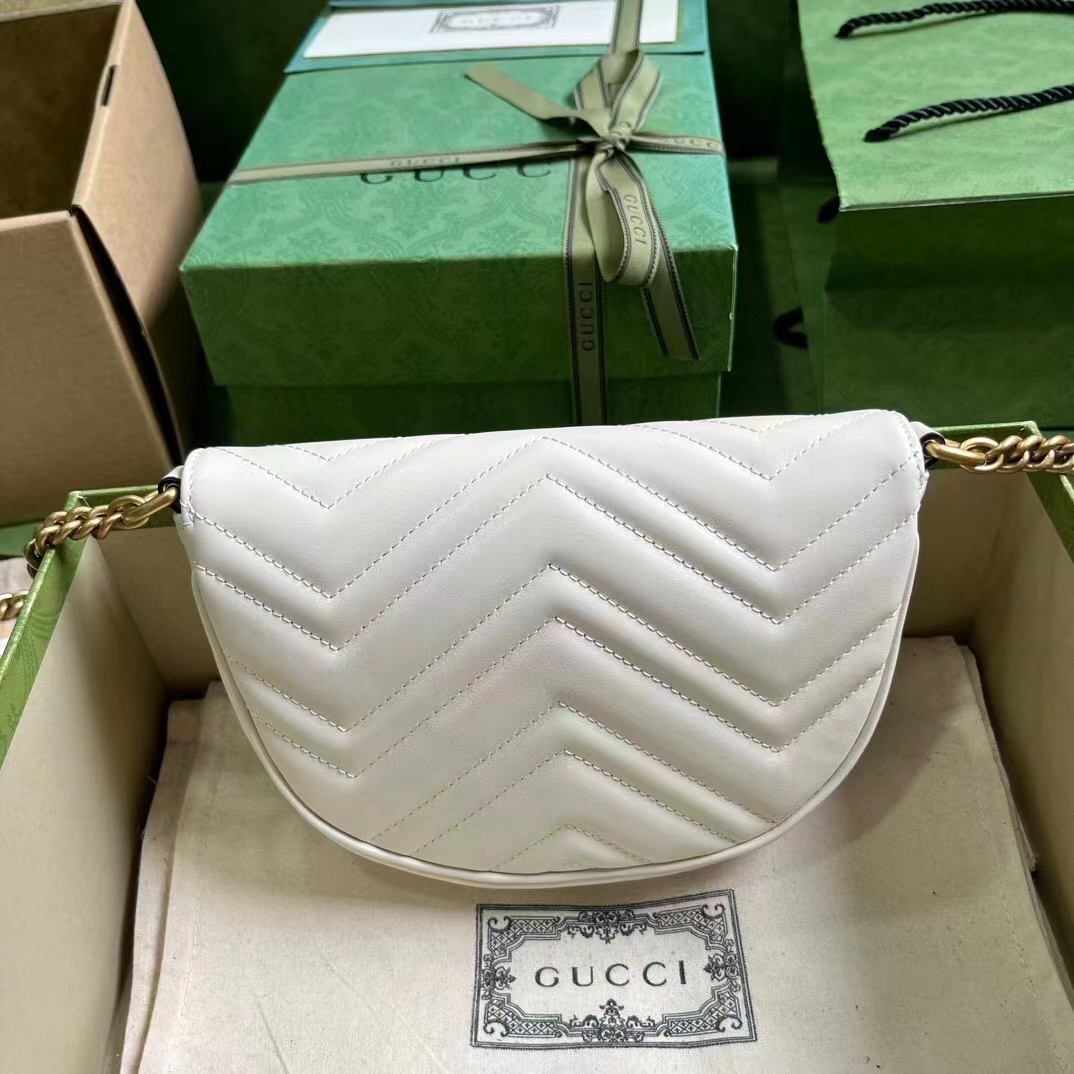 Gucci Women GG Marmont Matelassé Chain Mini Bag White Chevron Leather Double G (9)