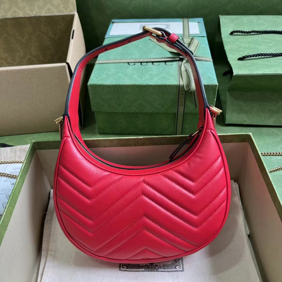 Gucci Women GG Marmont Matelassé Mini Bag Red Chevron Leather Double G (3)