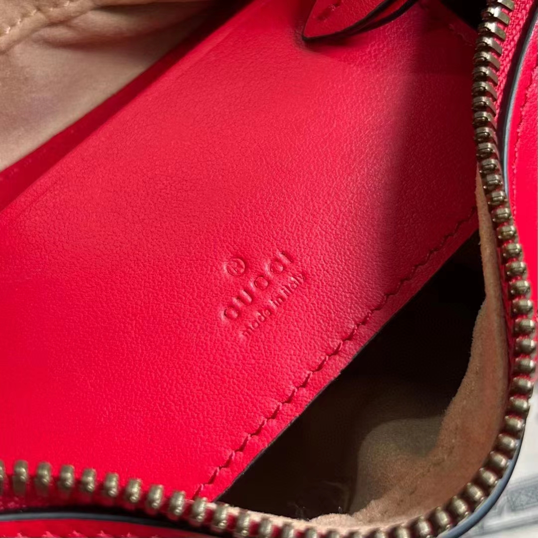 Gucci Women GG Marmont Matelassé Mini Bag Red Chevron Leather Double G (9)