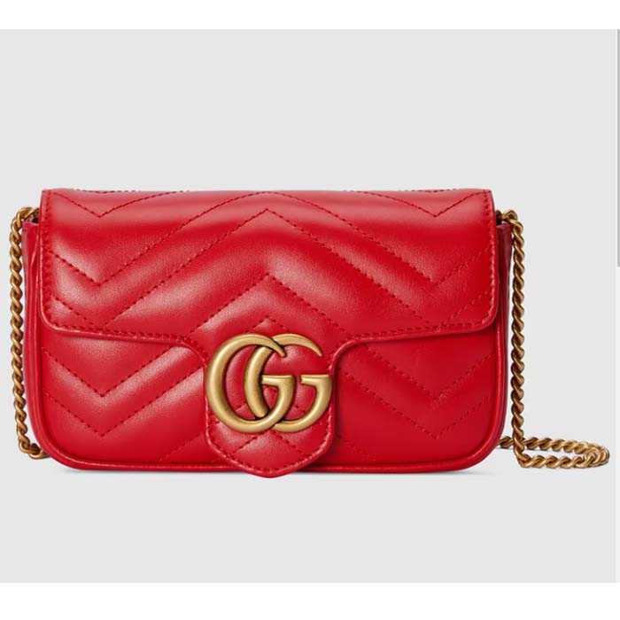 Gucci Women GG Marmont Matelassé Super Mini Bag Red Matelassé Chevron Leather