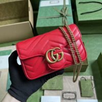 Gucci Women GG Marmont Matelassé Super Mini Bag Red Matelassé Chevron Leather (10)