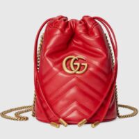 Gucci Women GG Marmont Mini Bucket Bag Red Matelassé Chevron Leather Double G (2)