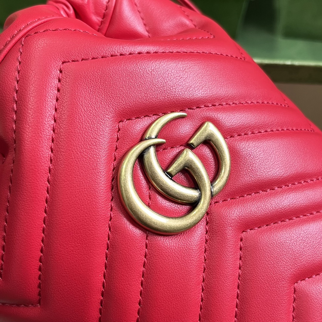 Gucci Women GG Marmont Mini Bucket Bag Red Matelassé Chevron Leather Double G (4)
