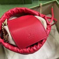 Gucci Women GG Marmont Mini Bucket Bag Red Matelassé Chevron Leather Double G (2)