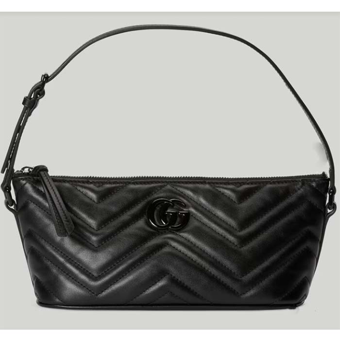 Gucci Women GG Marmont Shoulder Bag Black Matelassé Chevron Leather
