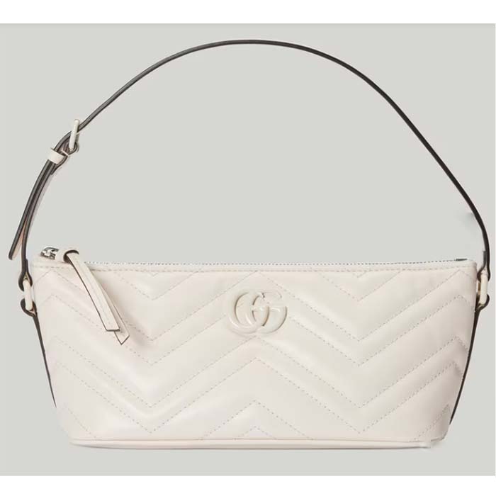 Gucci Women GG Marmont Shoulder Bag White Matelassé Chevron Leather