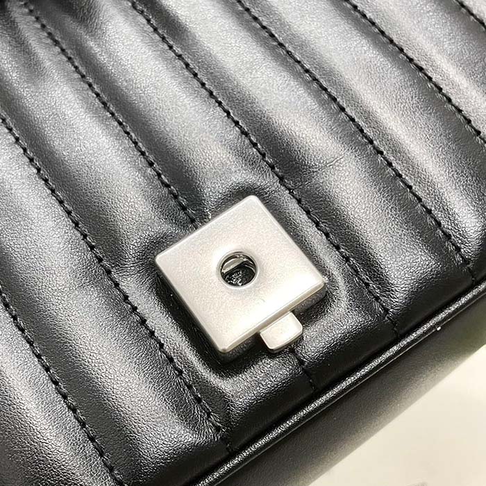 Gucci Women GG Marmont Small Shoulder Bag Double G Black Matelassé Leather (10)