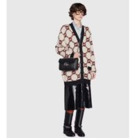 Gucci Women GG Marmont Small Shoulder Bag Double G Black Matelassé Leather