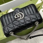 Gucci Women GG Marmont Small Shoulder Bag Double G Black Matelassé Leather – Bild 4