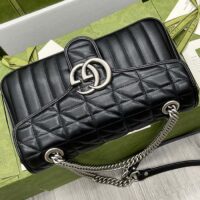 Gucci Women GG Marmont Small Shoulder Bag Double G Black Matelassé Leather