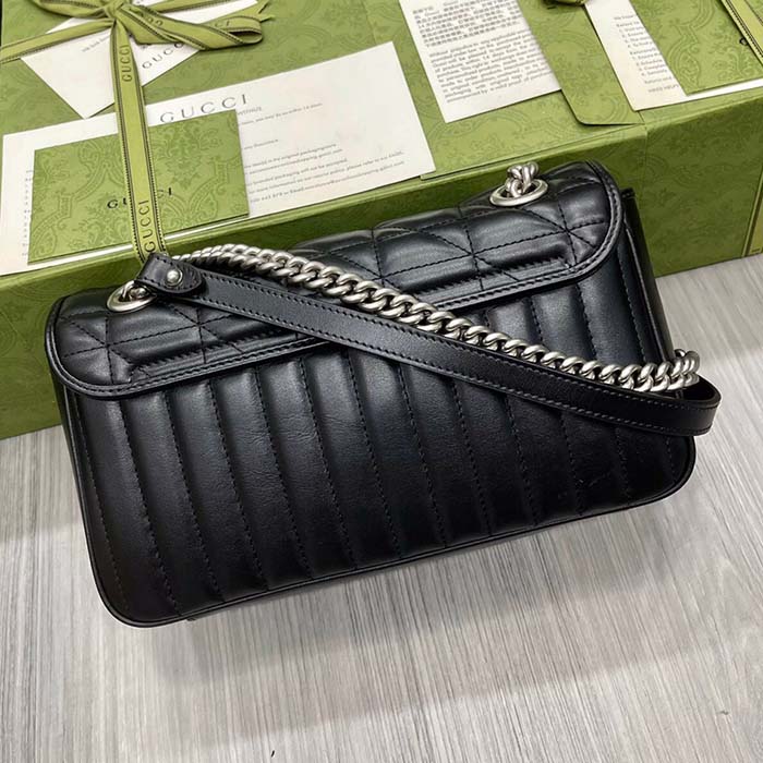 Gucci Women GG Marmont Small Shoulder Bag Double G Black Matelassé Leather (9)