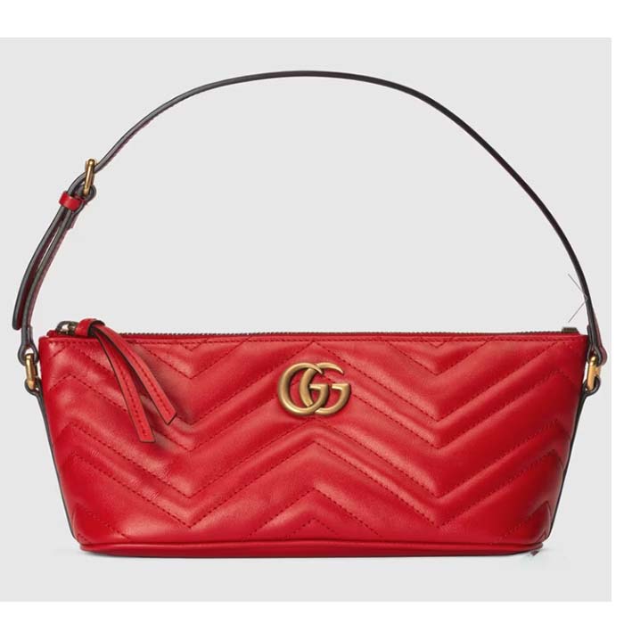 Gucci Women GG Marmont Small Shoulder Bag Red Matelassé Chevron Leather