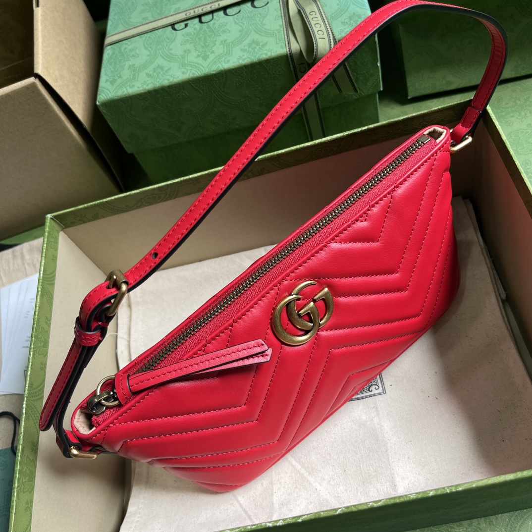Gucci Women GG Marmont Small Shoulder Bag Red Matelassé Chevron Leather (5)