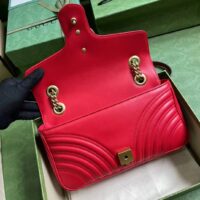 Gucci Women GG Marmont Small Shoulder Bag Red Matelassé Chevron Leather Double G (5)