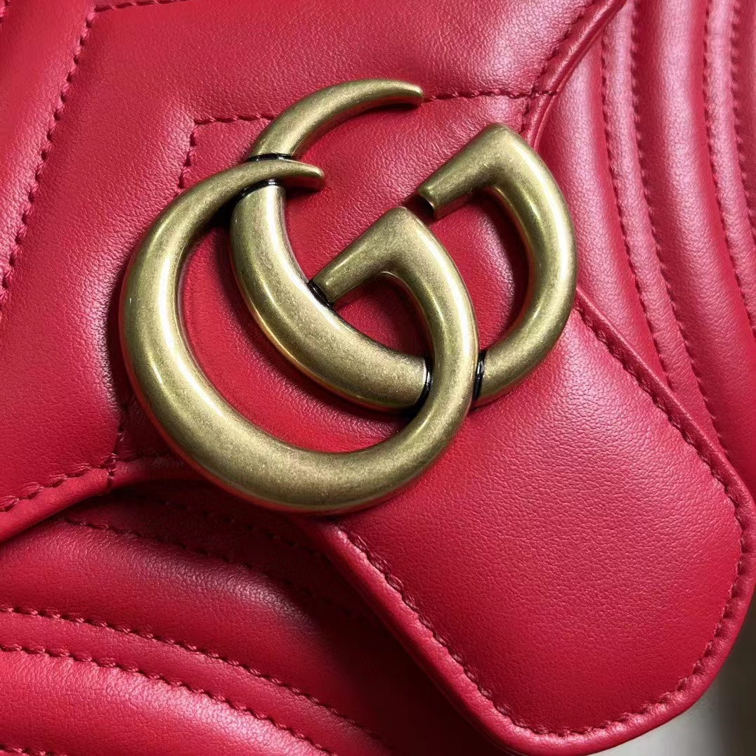 Gucci Women GG Marmont Small Shoulder Bag Red Matelassé Chevron Leather Double G (3)