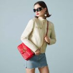 Gucci Women GG Marmont Small Shoulder Bag Red Matelassé Chevron Leather Double G - Image 11