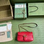 Gucci Women GG Marmont Small Shoulder Bag Red Matelassé Chevron Leather Double G - Image 8