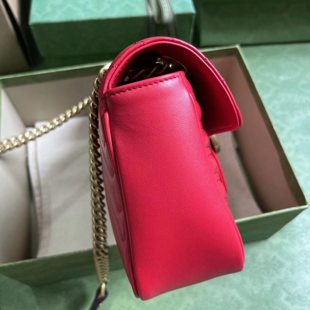 Gucci Women GG Marmont Small Shoulder Bag Red Matelassé Chevron Leather Double G (8)
