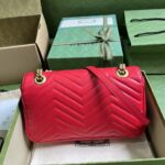 Gucci Women GG Marmont Small Shoulder Bag Red Matelassé Chevron Leather Double G - Image 3