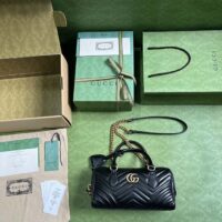Gucci Women GG Marmont Small Top Handle Bag Black Matelassé Chevron Leather (1)
