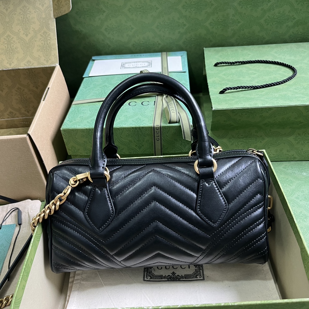 Gucci Women GG Marmont Small Top Handle Bag Black Matelassé Chevron Leather (4)