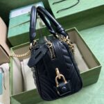 Gucci Women GG Marmont Small Top Handle Bag Black Matelassé Chevron Leather - Image 4