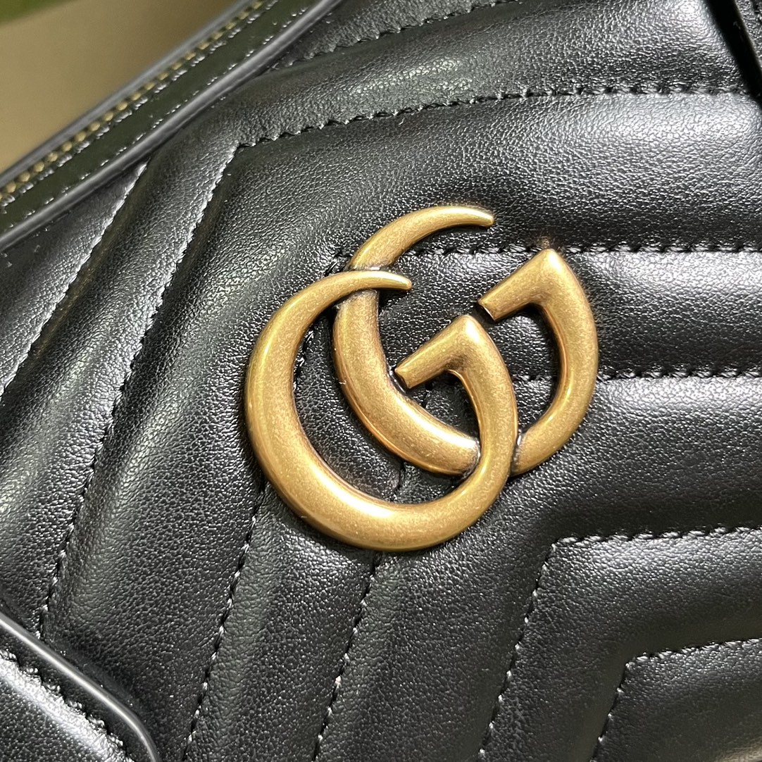 Gucci Women GG Marmont Small Top Handle Bag Black Matelassé Chevron Leather (7)