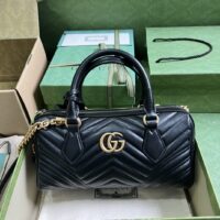 Gucci Women GG Marmont Small Top Handle Bag Black Matelassé Chevron Leather (1)