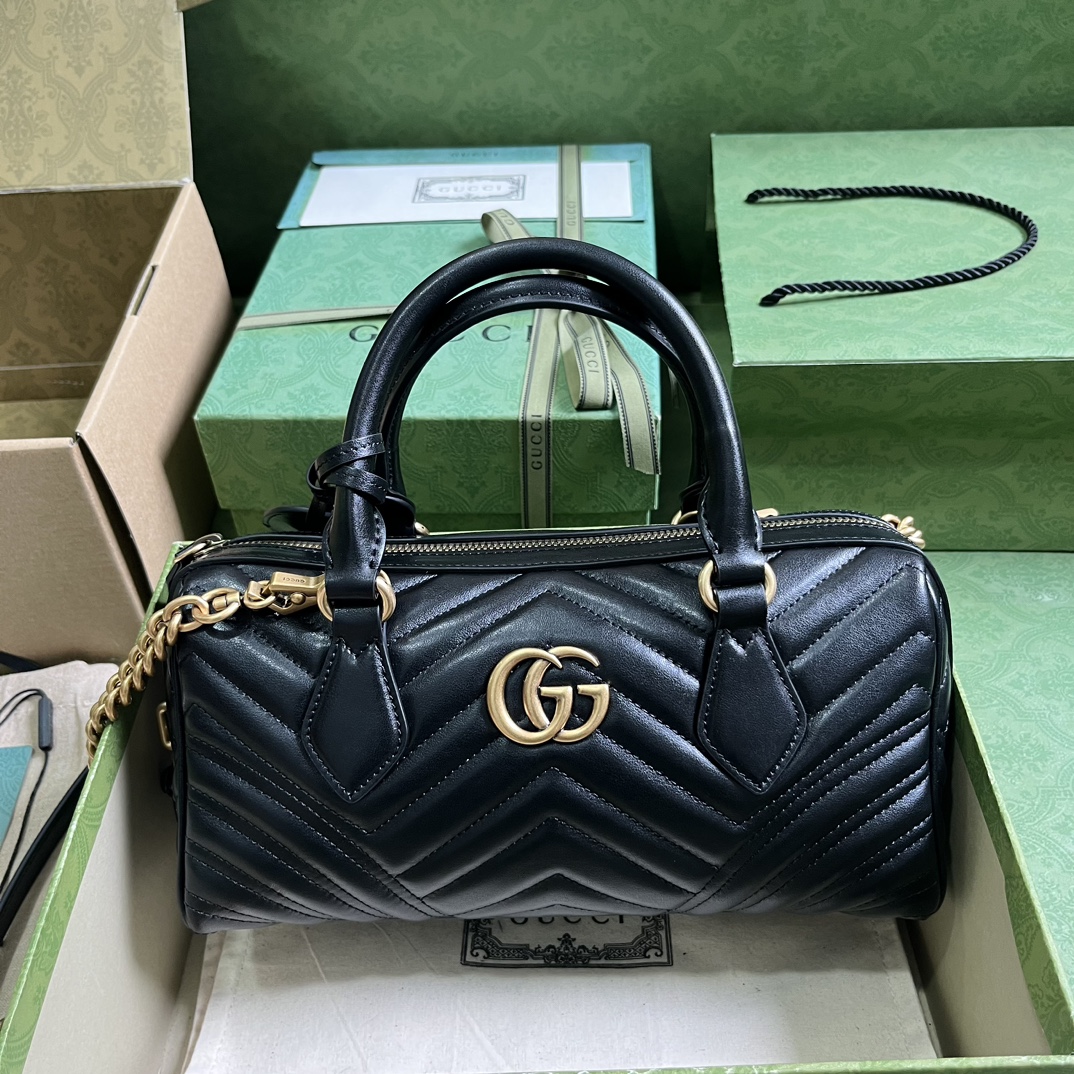 Gucci Women GG Marmont Small Top Handle Bag Black Matelassé Chevron Leather (9)