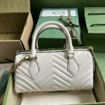 Gucci Women GG Marmont Small Top Handle Bag White Matelassé Chevron Leather - Image 3