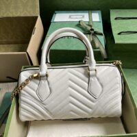 Gucci Women GG Marmont Small Top Handle Bag White Matelassé Chevron Leather (7)