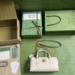 Gucci Women GG Marmont Small Top Handle Bag White Matelassé Chevron Leather - Image 8