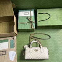 Gucci Women GG Marmont Small Top Handle Bag White Matelassé Chevron Leather (7)