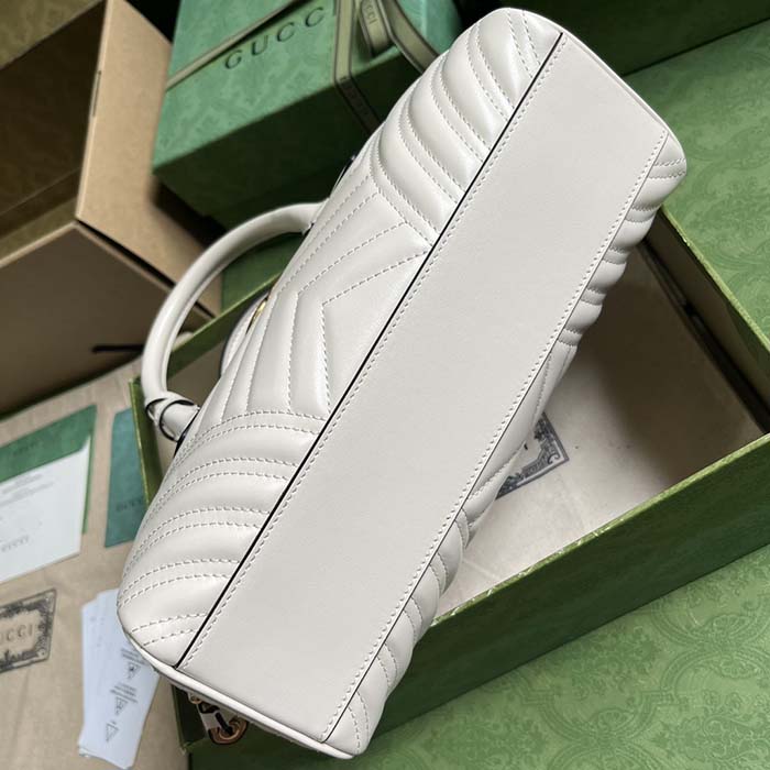 Gucci Women GG Marmont Small Top Handle Bag White Matelassé Chevron Leather (3)