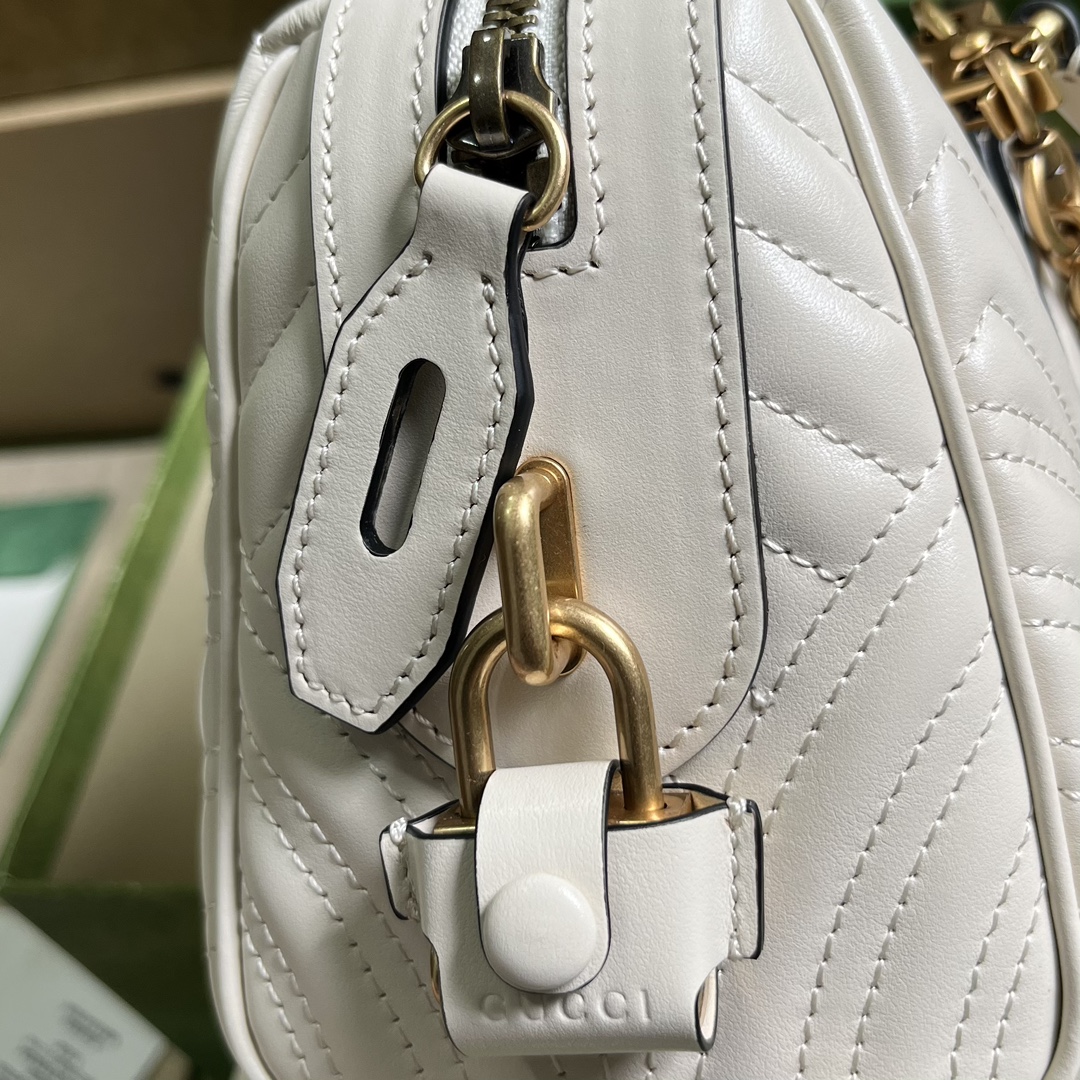 Gucci Women GG Marmont Small Top Handle Bag White Matelassé Chevron Leather (4)