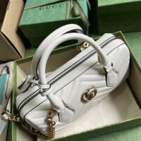 Gucci Women GG Marmont Small Top Handle Bag White Matelassé Chevron Leather (7)