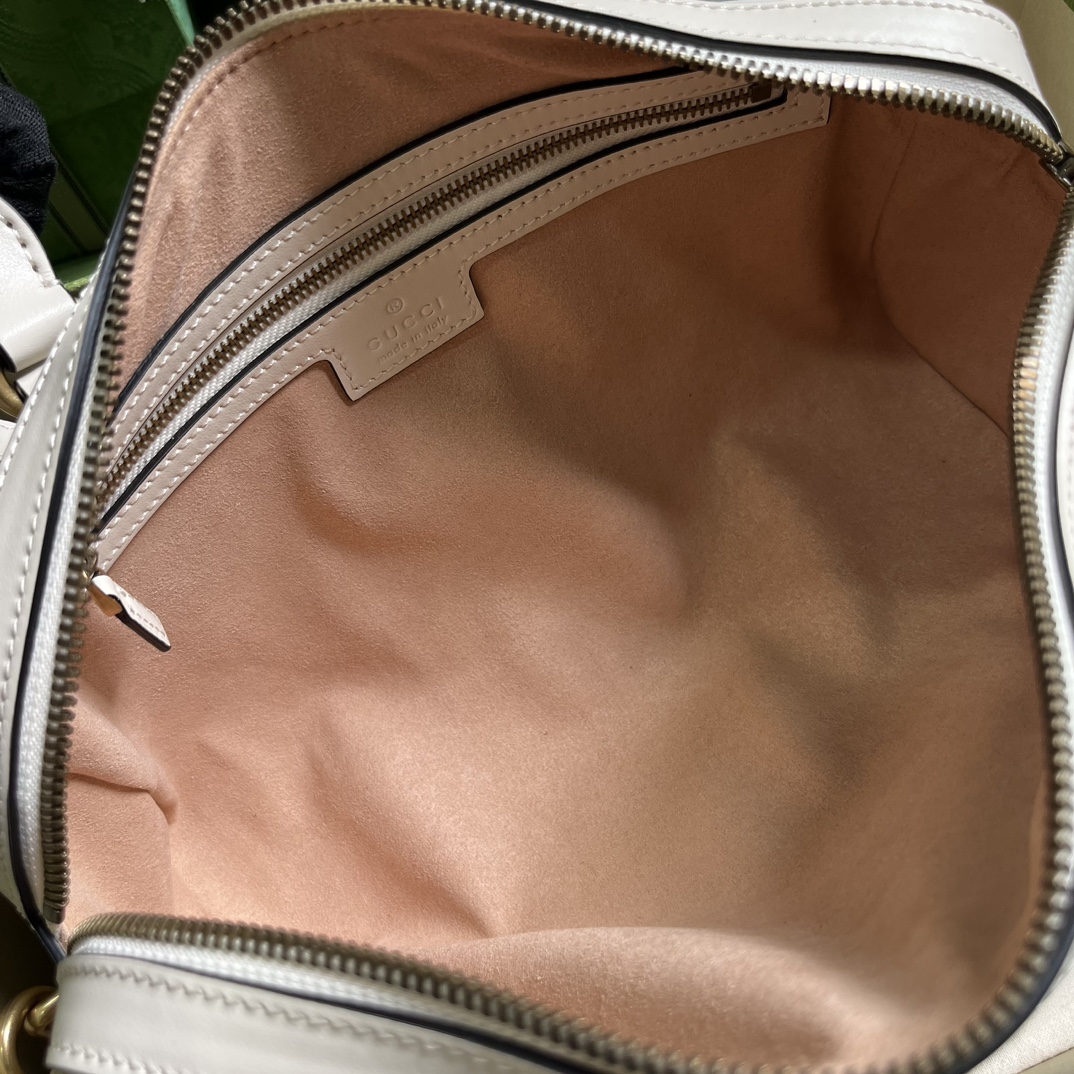 Gucci Women GG Marmont Small Top Handle Bag White Matelassé Chevron Leather (9)