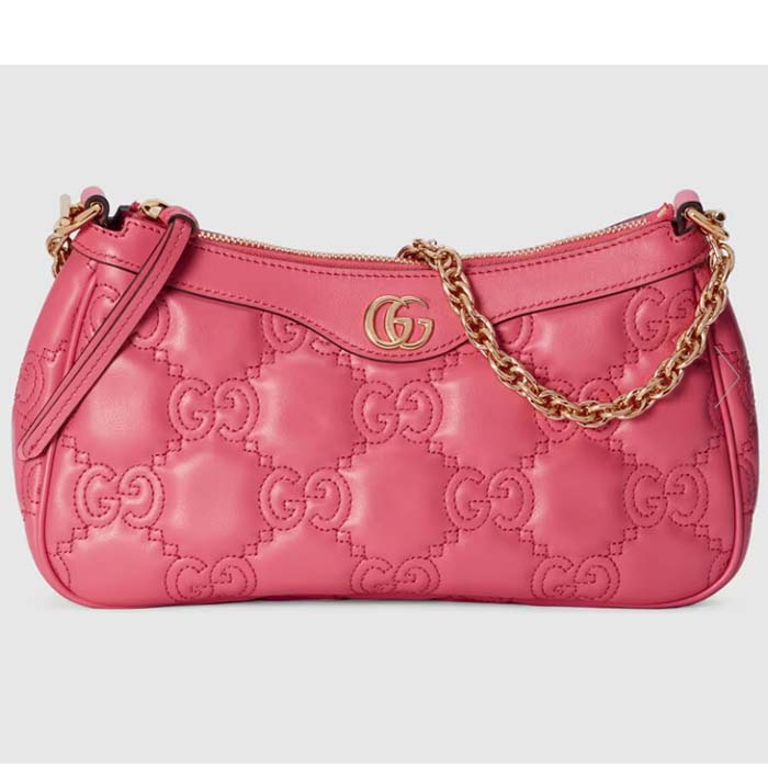 Gucci Women GG Matelassé Handbag Pink GG Matelassé Leather Zip Closure