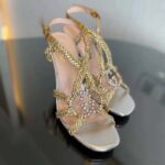 Gucci Women GG Nojum High Heel Sandal Metallic Platinum Silver Braided Leather 9 CM - immagine 6