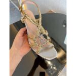 Gucci Women GG Nojum High Heel Sandal Metallic Platinum Silver Braided Leather 9 CM - immagine 9