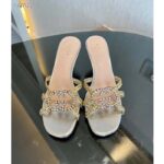 Gucci Women GG Nojum Slide Sandal Metallic Platinum Silver Braided Leather Mid-Heel - immagine 4