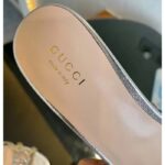 Gucci Women GG Nojum Slide Sandal Metallic Platinum Silver Braided Leather Mid-Heel - immagine 9