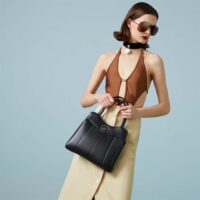 Gucci Women GG Petite GG Small Tote Bag Black Leather Double G (2)